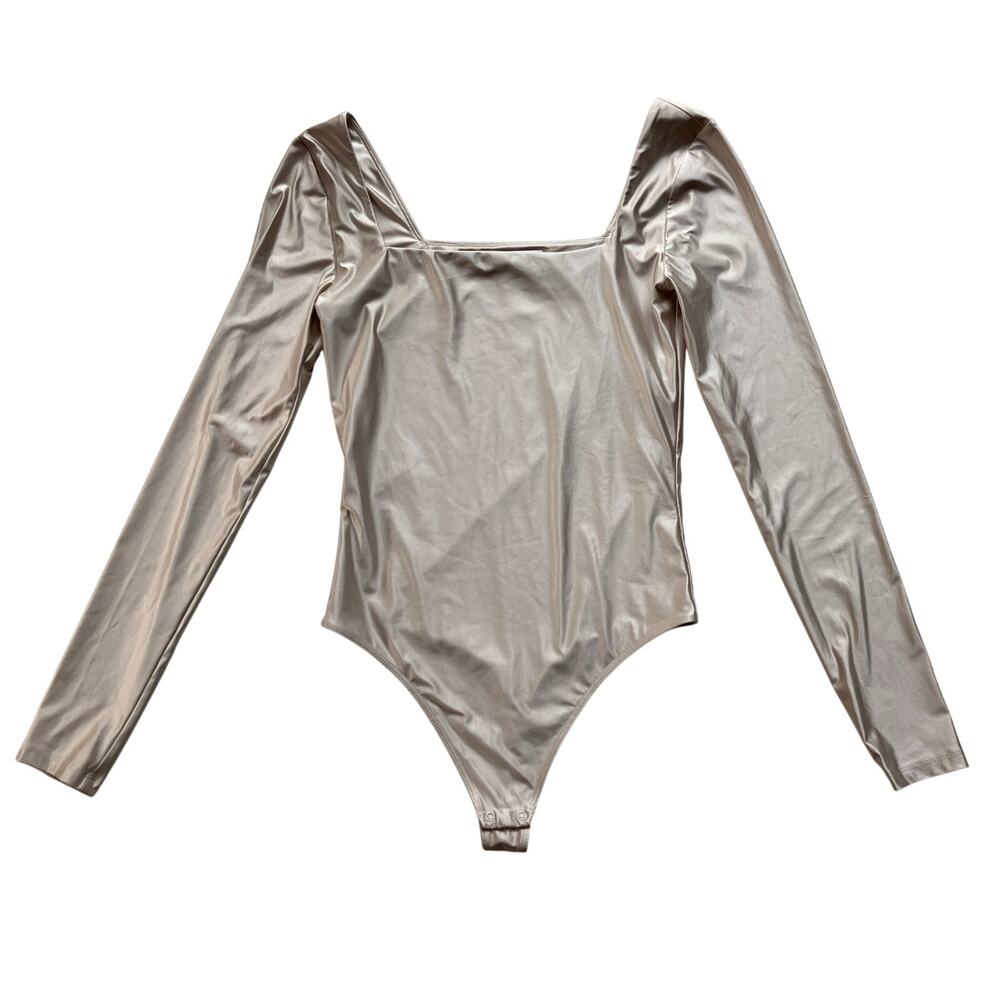 Babaton Original Contour Headway Squareneck Bodysuit Size Small Shimmer Cream